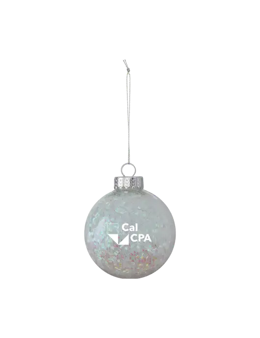 Light Silver Shimmer Sphere Ornament w/CalCPA Logo