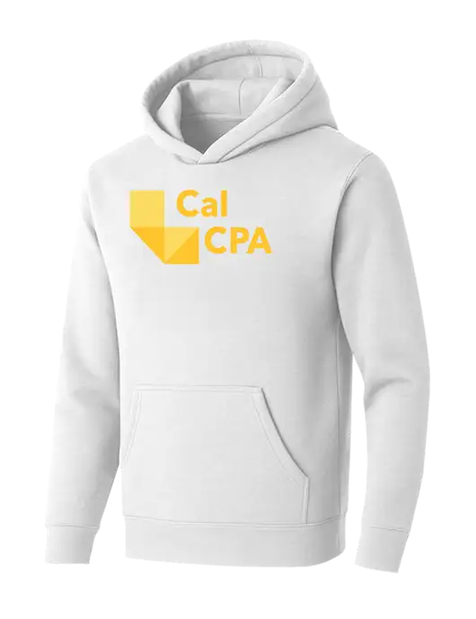 BELLA+CANVAS Heathered White Sponge Fleece Pullover Hoodie w/CalCPA Logo