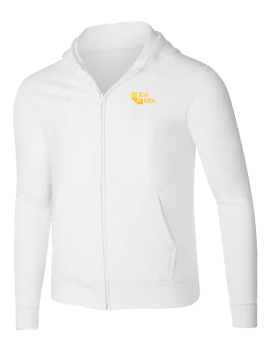 White 8.5 oz Ring Spun Zip Hooded Sweatshirt w/CalCPA Logo