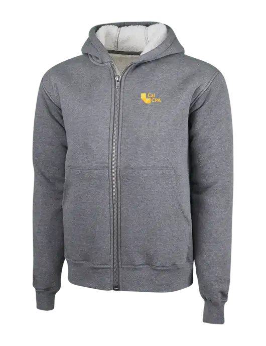 Cornerstone Grey Heather Heavyweight Sherpa Lined Hooded Fleece Jacket w/CalCPA Logo