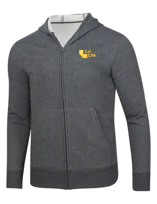 Full-Zip Dark Grey Heather Heavyweight Hooded Sweatshirt w/CalCPA Logo