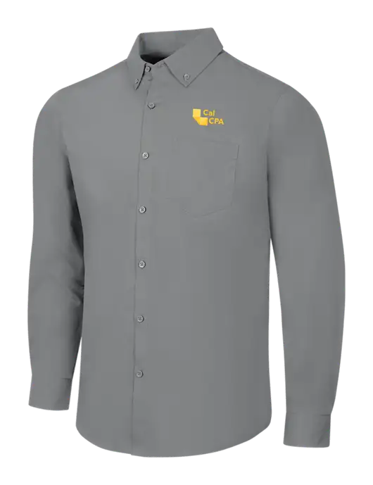 Medium Grey Long Sleeve Carefree Poplin Shirt w/CalCPA Logo