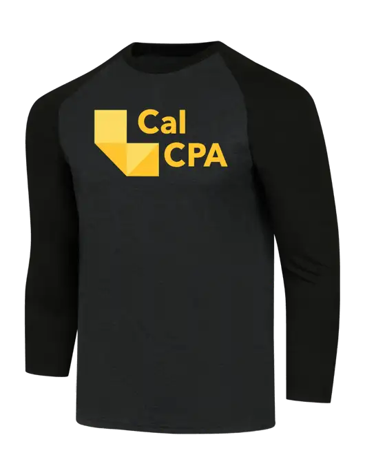 Simply Soft 3/4 Sleeve Black/Black Frost Ring Spun Cotton T-Shirt w/CalCPA Logo