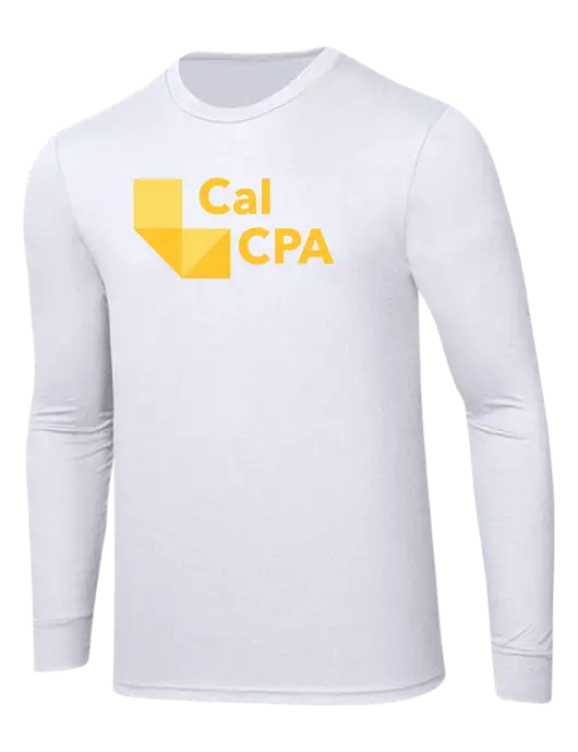 Simply Soft Long Sleeve White 4.5 oz, Poly/Combed Ring Spun Cotton T-Shirt w/CalCPA Logo