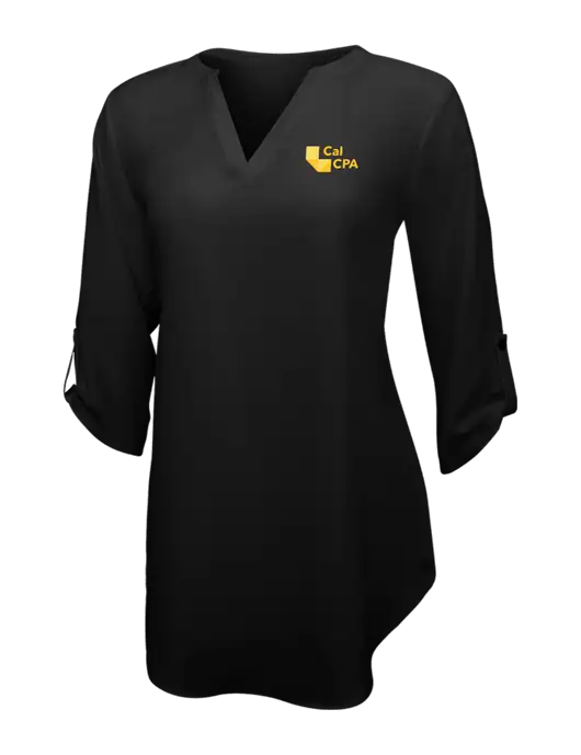 Womens Black 3/4 Sleeve Tunic Blouse w/CalCPA Logo