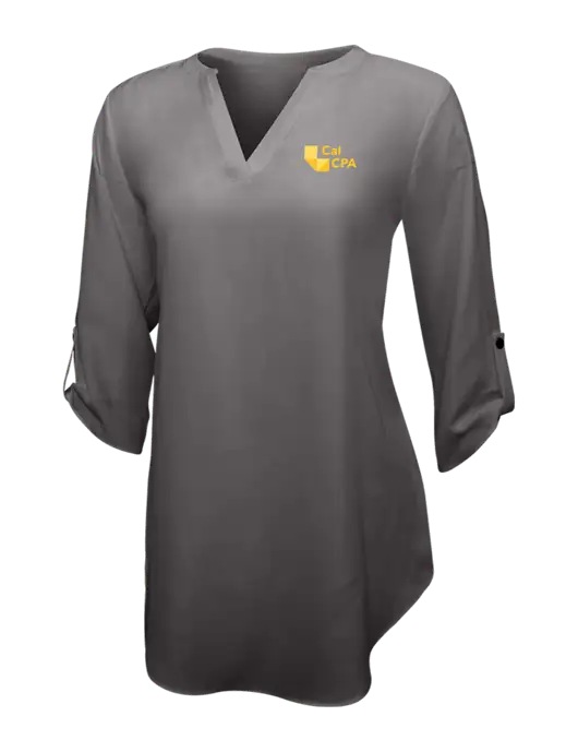 Dark Grey Womens 3/4 Sleeve Tunic Blouse w/CalCPA Logo