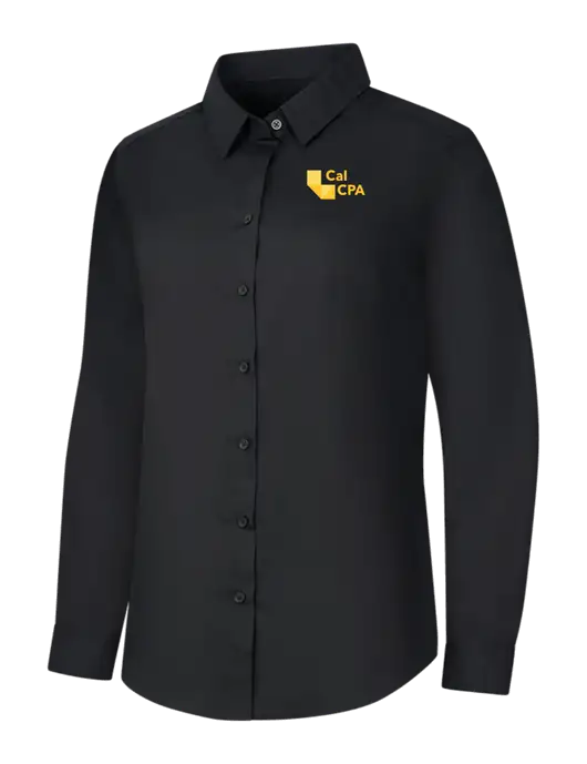 Womens Black Long Sleeve Carefree Poplin Shirt w/CalCPA Logo