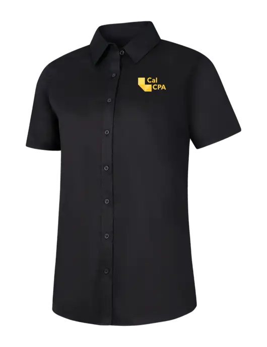 Womens Black Short Sleeve Superpro React Twill Shirt w/CalCPA Logo