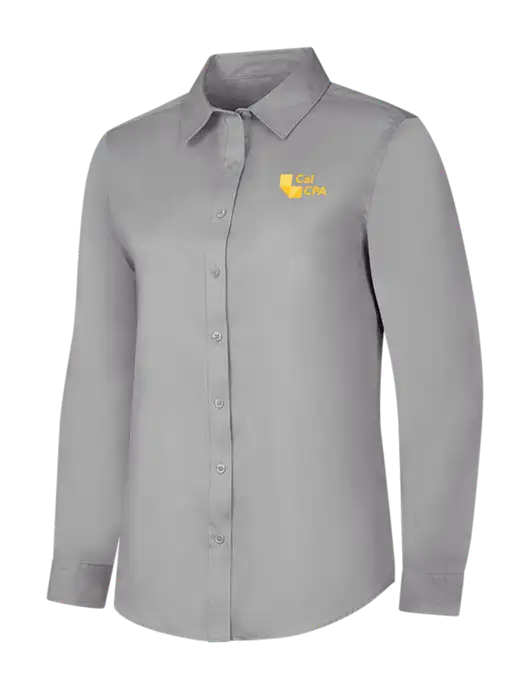 Light Grey Womens Long Sleeve Superpro React Twill Shirt w/CalCPA Logo