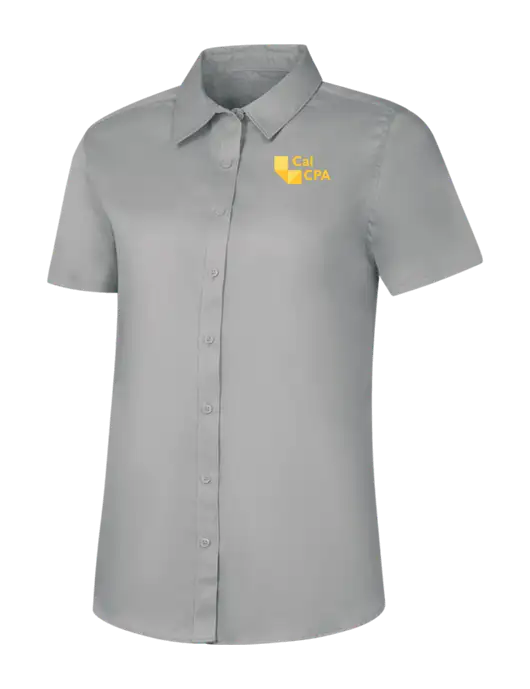 Womens Light Grey Short Sleeve Superpro React Twill Shirt w/CalCPA Logo