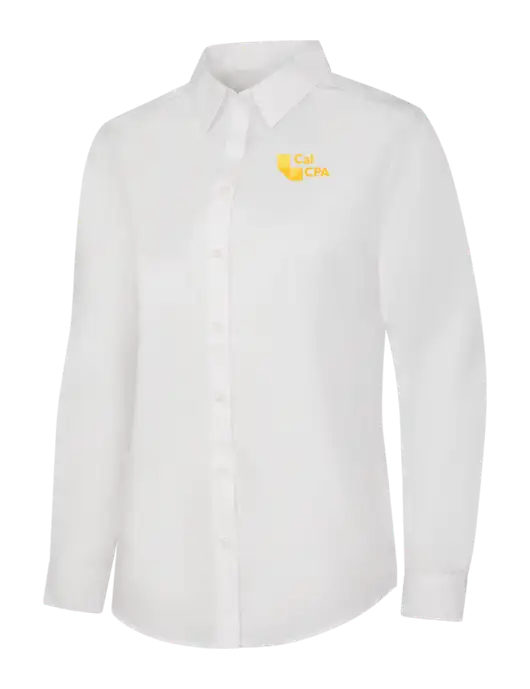 Womens White Long Sleeve Carefree Poplin Shirt w/CalCPA Logo