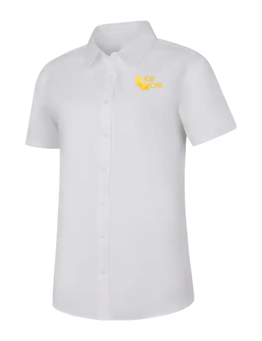 Womens White Short Sleeve Superpro React Twill Shirt w/CalCPA Logo
