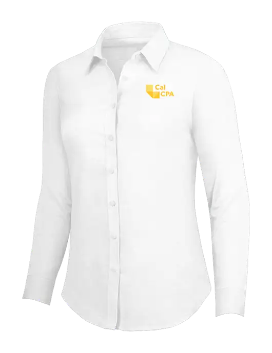 White Womens SuperPro Oxford Shirt w/CalCPA Logo