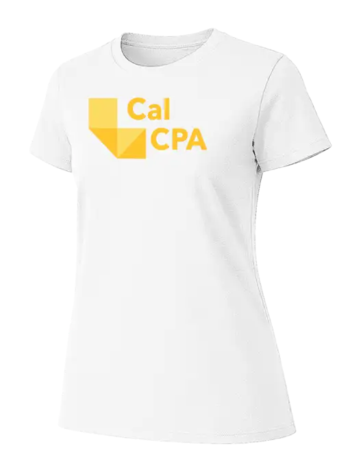 Womens Ring Spun White 4.5 oz T-Shirt w/CalCPA Logo