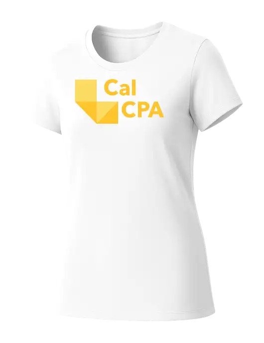 Womens Seriously Soft White T-Shirt w/CalCPA Logo