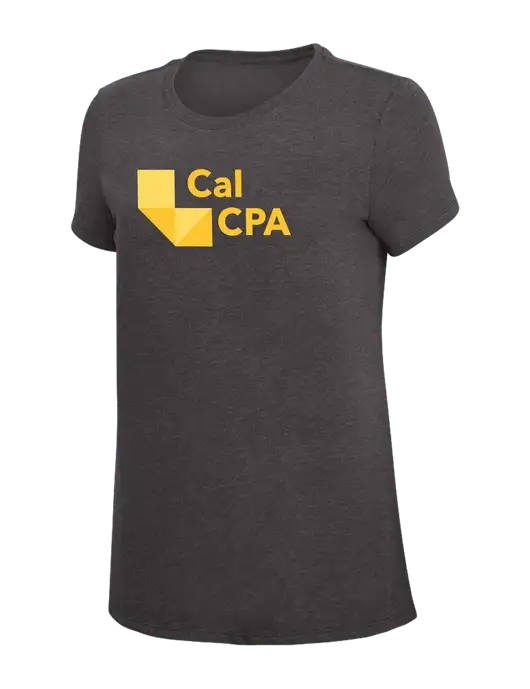Womens Simply Soft Heather Charcoal 4.5oz  Poly/Combed Ring Spun Cotton T-Shirt w/CalCPA Logo