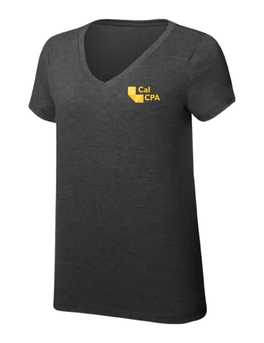 Womens Simply Soft V-Neck Black Frost 4.5oz  Poly/Combed Ring Spun Cotton T-Shirt w/CalCPA Logo