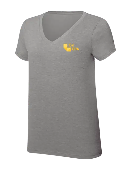 Womens Simply Soft V-Neck Grey Frost 4.5oz  Poly/Combed Ring Spun Cotton T-Shirt w/CalCPA Logo