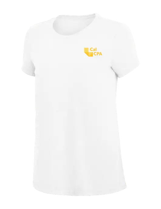 Womens Simply Soft White 4.5oz Poly/Combed Ring Spun Cotton T-Shirt
 w/CalCPA Logo