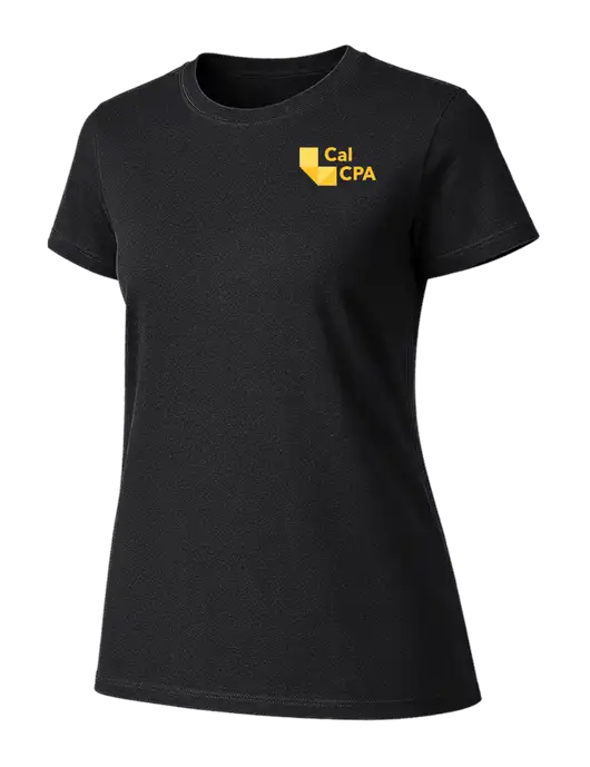 Womens Ring Spun Jet Black 4.5 oz T-Shirt w/CalCPA Logo