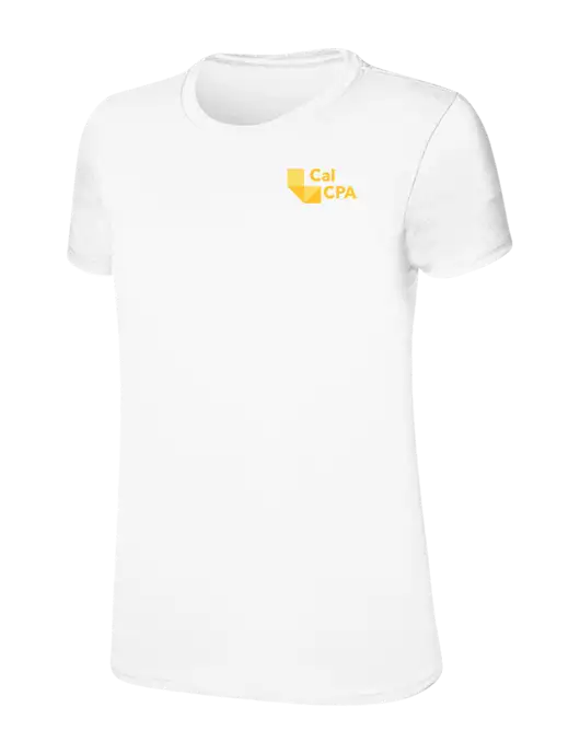 Womens Ring Spun White 4.5 oz T-Shirt w/CalCPA Logo