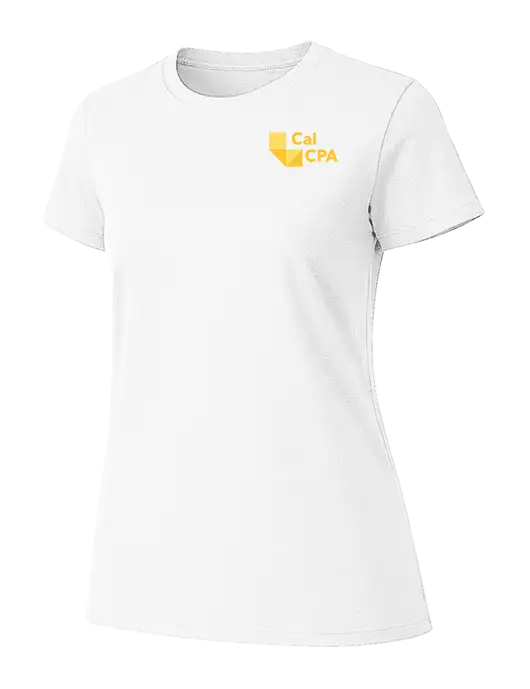Womens Ring Spun White 4.5 oz T-Shirt w/CalCPA Logo