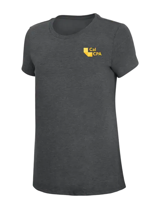 Womens Simply Soft Charcoal 4.5oz Poly/Combed Ring Spun Cotton T-Shirt w/CalCPA Logo