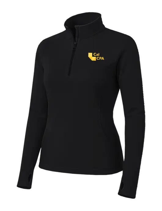 Womens Black Sport Wick Stretch 1/4 Zip Pullover w/CalCPA Logo