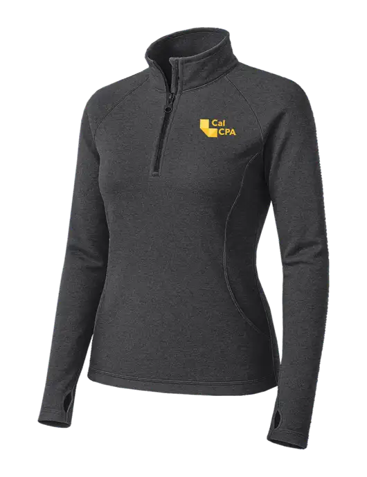 Dark Grey Heather Womens Sport Wick Stretch 1/4 Zip Pullover w/CalCPA Logo