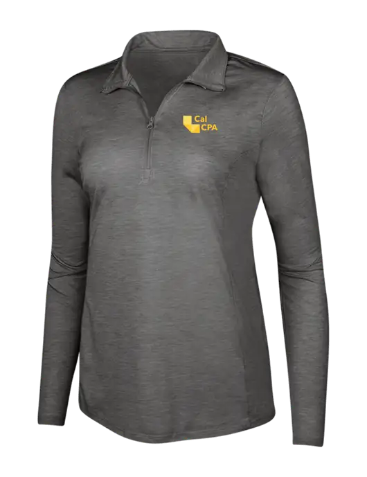 Dark Grey Heather Womens Posicharge Tri-Blend Wicking 1/4 Zip Pullover w/CalCPA Logo