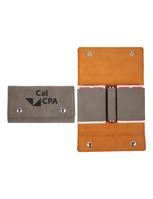 Grey Leatherette Card & Dice Set w/CalCPA Logo