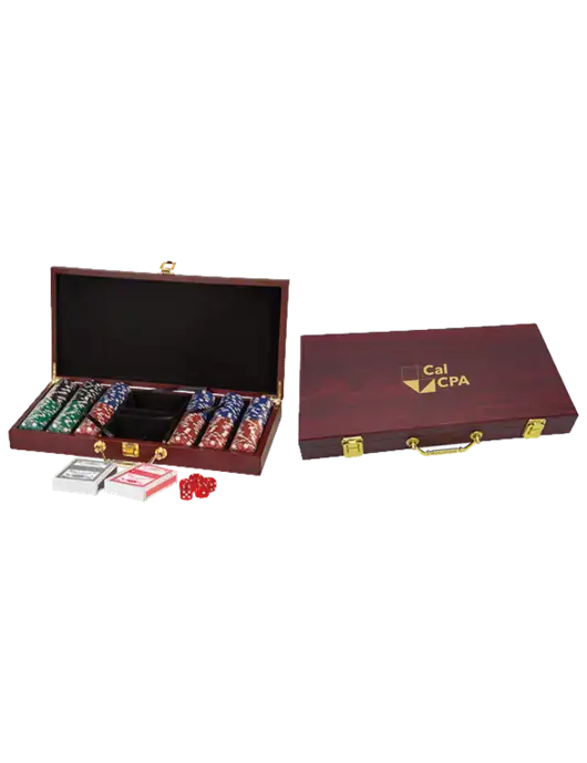 Rosewood Poker Set, 300 Chips w/CalCPA Logo
