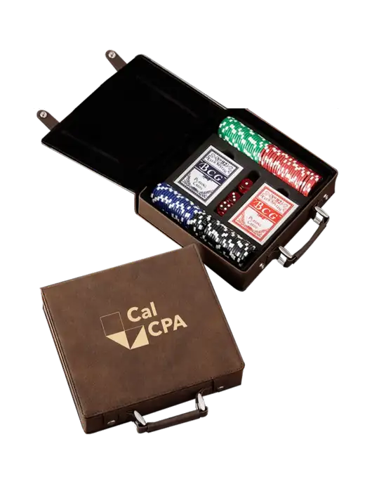Rustic Leatherette 100 Chip Poker Set w/CalCPA Logo