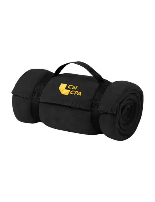 Casual Black Fleece Blanket With Strap w/CalCPA Logo