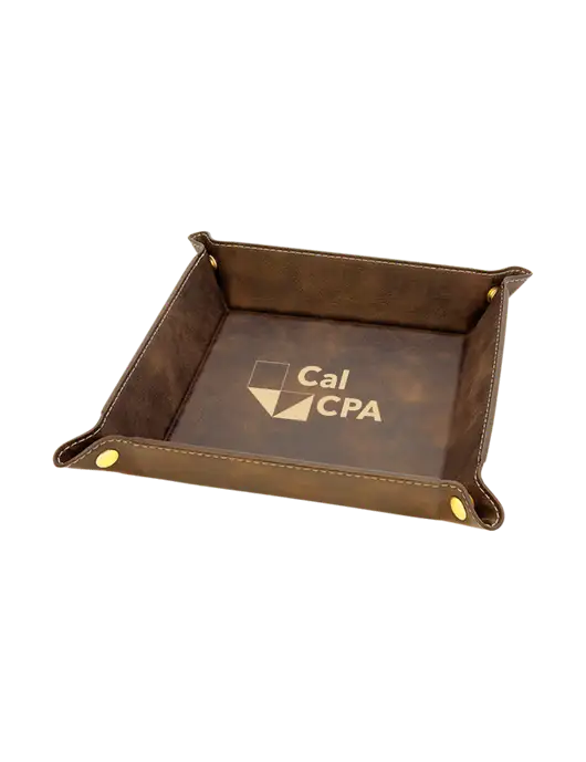 Rustic Leatherette Valet Tray, 6 x 6 w/CalCPA Logo
