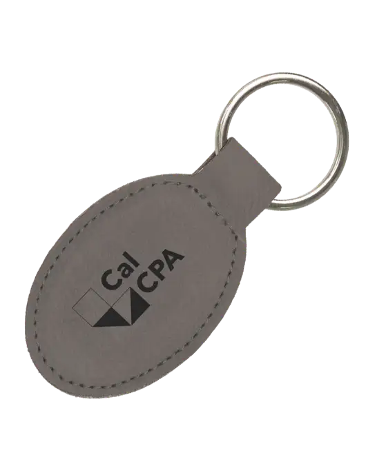 Grey Leatherette Oval Keychain w/CalCPA Logo