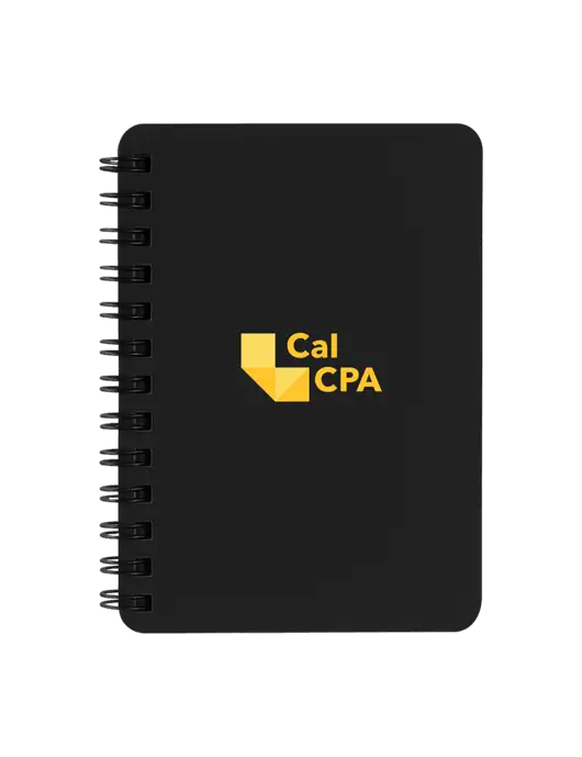 Sturdy Black Hardcover Notebook, 5.25 x 7 w/CalCPA Logo