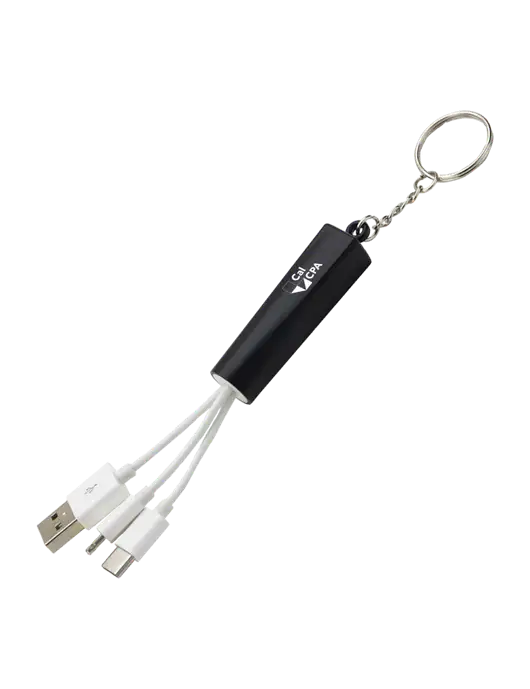 Black Light-Up Charging Cable with Key Ring w/CalCPA Logo