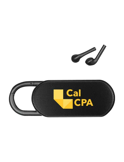 Clip Buddies Black Speaker & Ear Buds w/CalCPA Logo