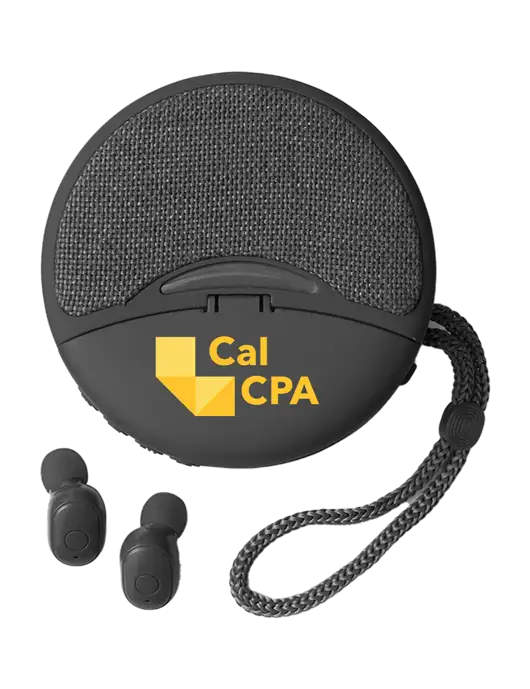 Duo Black Wireless Earbuds & Speaker w/CalCPA Logo