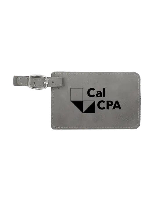 Grey Leatherette Luggage Tag w/CalCPA Logo