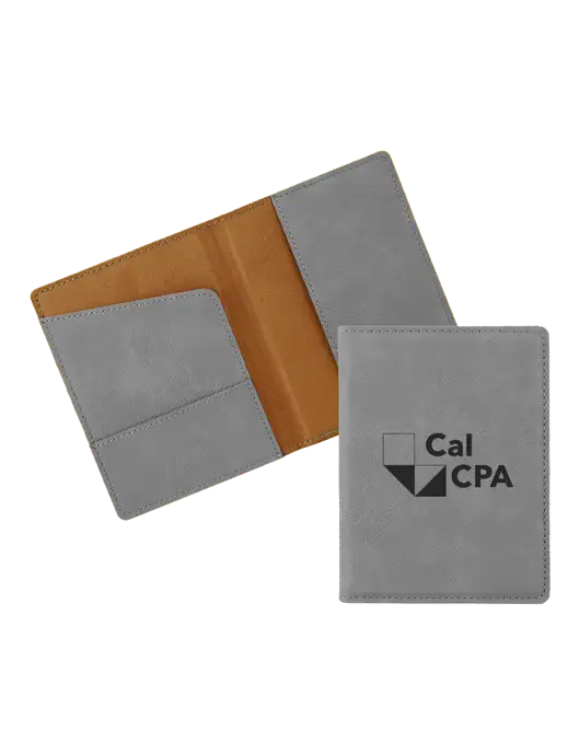 Grey Leatherette Passport Holder w/CalCPA Logo