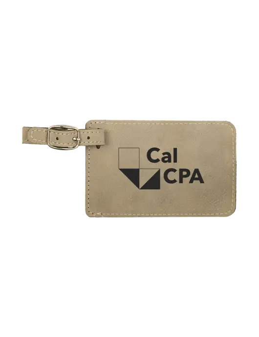Tan Leatherette Luggage Tag w/CalCPA Logo