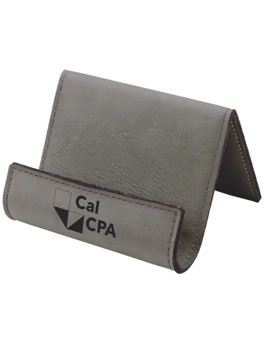 Grey Leatherette Card & Phone Holder w/CalCPA Logo