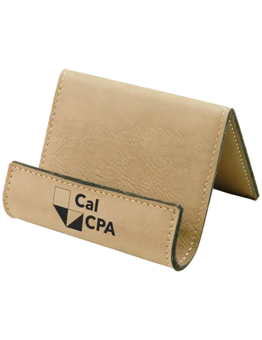 Tan Leatherette Card & Phone Holder w/CalCPA Logo