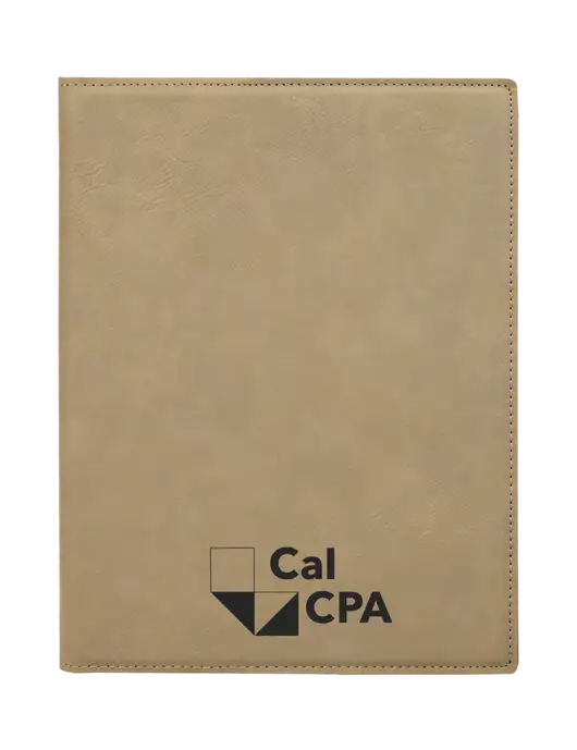 Tan Leatherette 7 x 9 Portfolio with Notepad w/CalCPA Logo