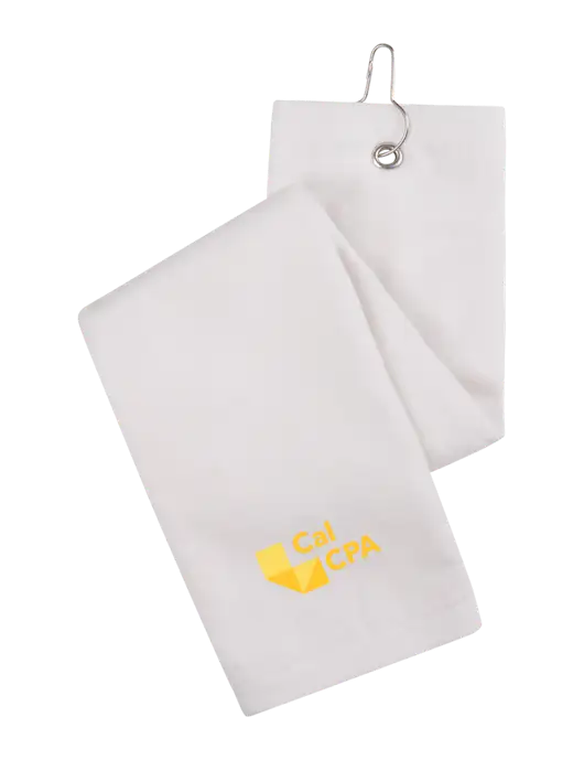 White Tri-Fold Golf Towel with Grommet w/CalCPA Logo