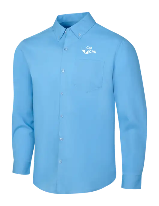 Carolina Blue Long Sleeve Carefree Poplin Shirt w/CalCPA Logo