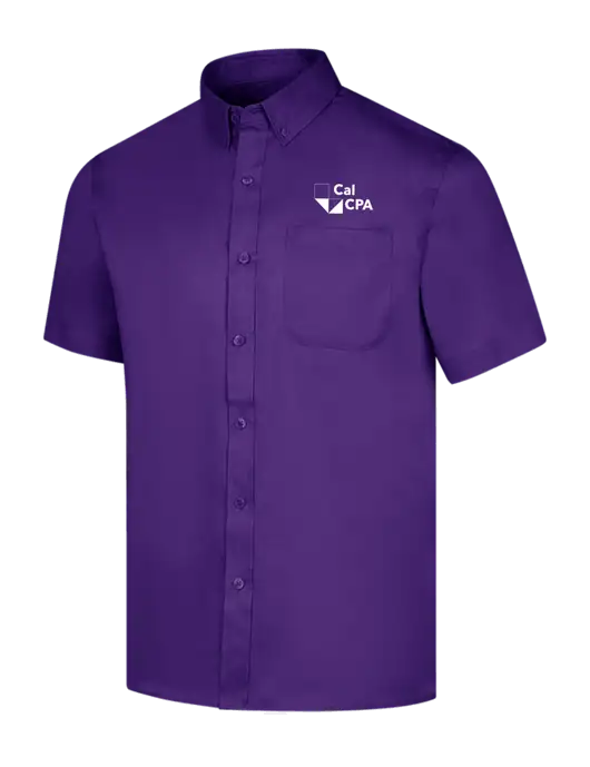 Short Sleeve Purple Superpro React Twill Shirt w/CalCPA Logo