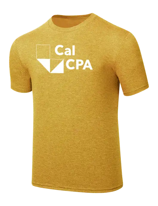 Simply Soft Yellow Gold Heathered 4.5oz Poly/Combed Ring Spun Cotton T-Shirt
 w/CalCPA Logo